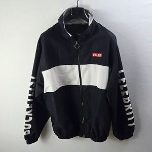 Brown Smith Black White Zip Up Windbreaker Jacket CELEB BUCKLIST Sz L